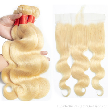 10A Wholesale Vendors Virgin Cuticle Aligned Human Hair 613 Blonde Color Virgin bundles With Closure